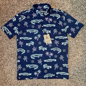 NEW Chubbies Golf Polo Mens Size Small Gator “Neon Glade” Performance Shirt Navy